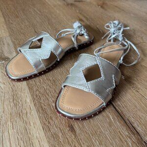 Maje Argent Studded NEW Silver Leather Cut Out Tie Lace up sandals size 6‎ or 36